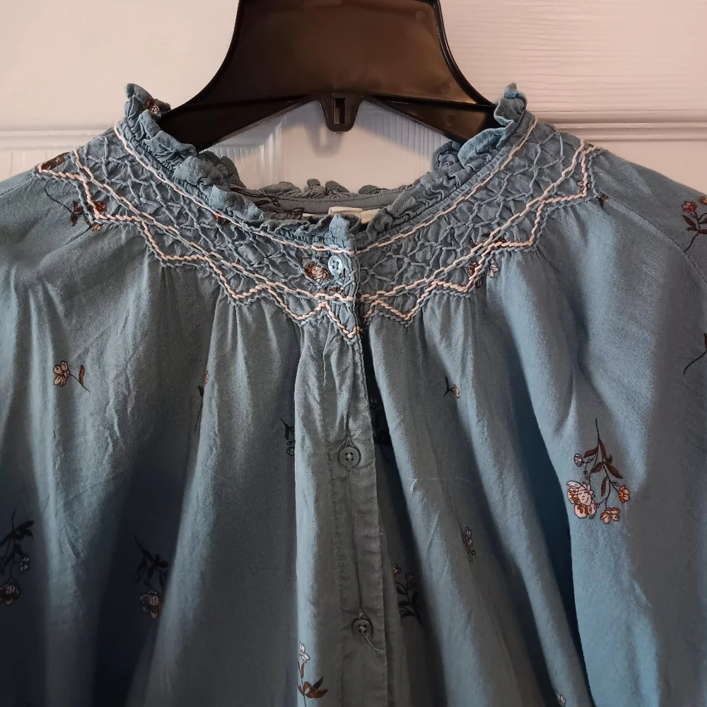 a.n.a Womens Chambray Peasant Button Front Blouse Shirt - Picture 2 of 9
